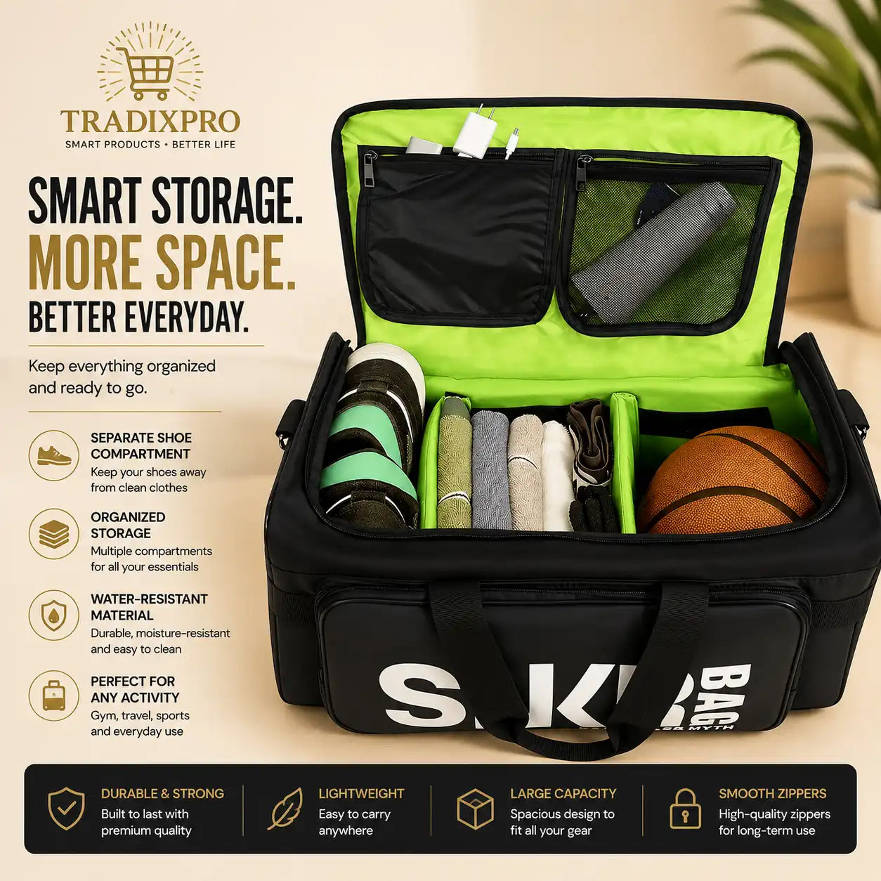 Athletes Sports Bag – 3-Compartment Gym & Sneaker Duffle