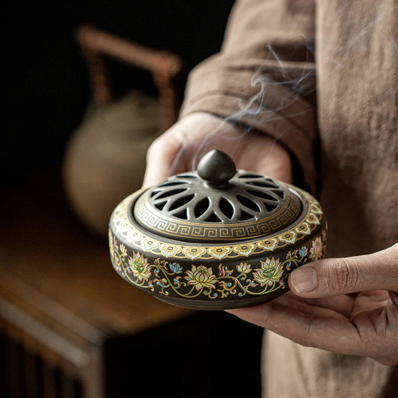 Ceramic Enamel Lotus Incense Burner - TradixPro
