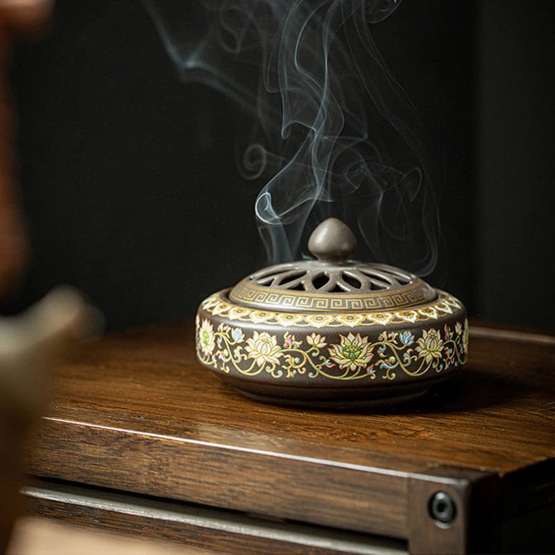Ceramic Enamel Lotus Incense Burner - TradixPro