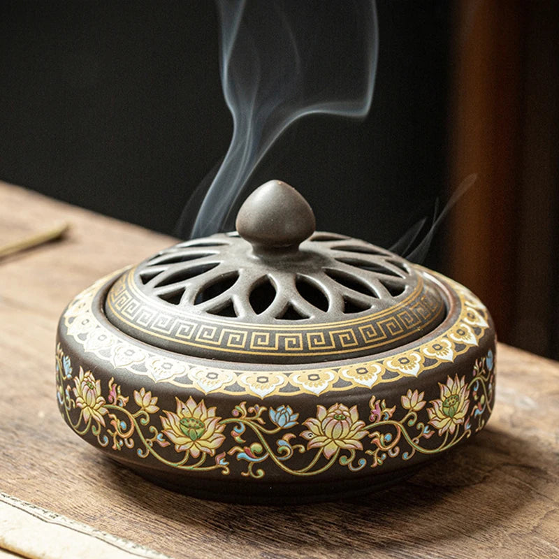 Ceramic Enamel Lotus Incense Burner - TradixPro