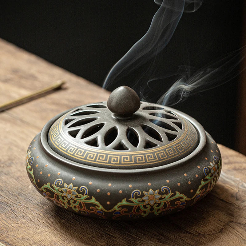 Ceramic Enamel Lotus Incense Burner - TradixPro