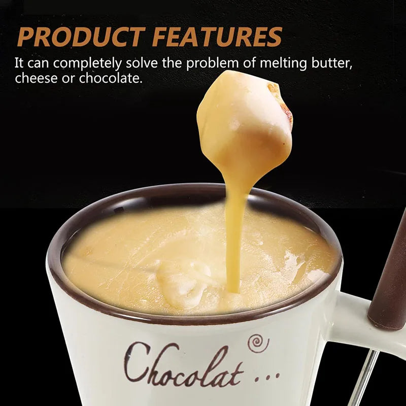 Ceramic Fondue Mug 130ML - Chocolate & Cheese Melting Cup with Candle - TradixPro