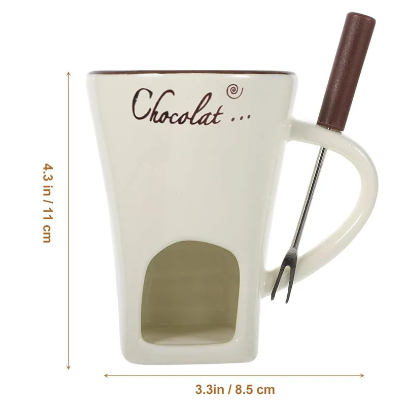 Ceramic Fondue Mug 130ML - Chocolate & Cheese Melting Cup with Candle - TradixPro