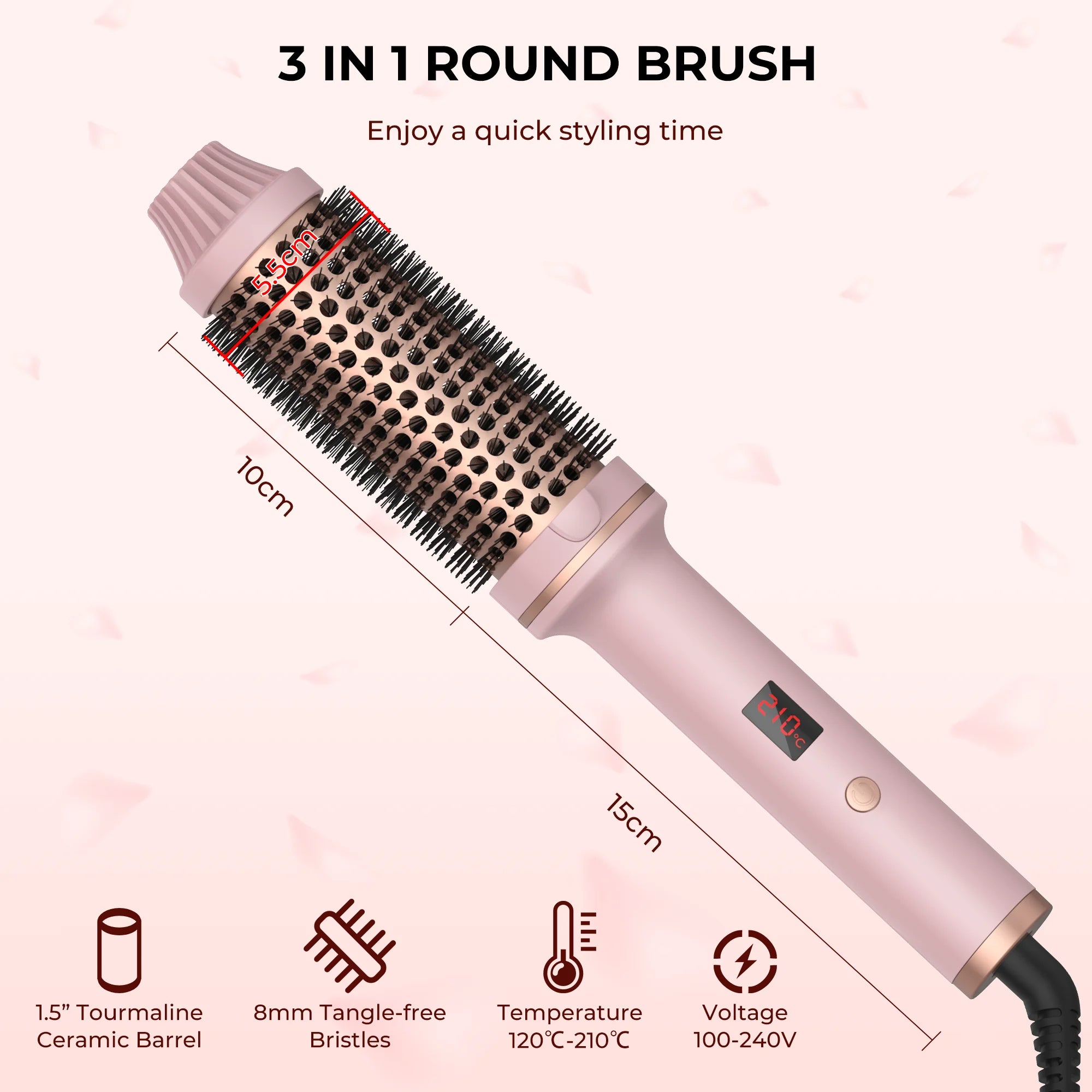 Ceramic Hair Curler Brush - Heated Styling Tool for Smooth Curls & Waves - TradixPro