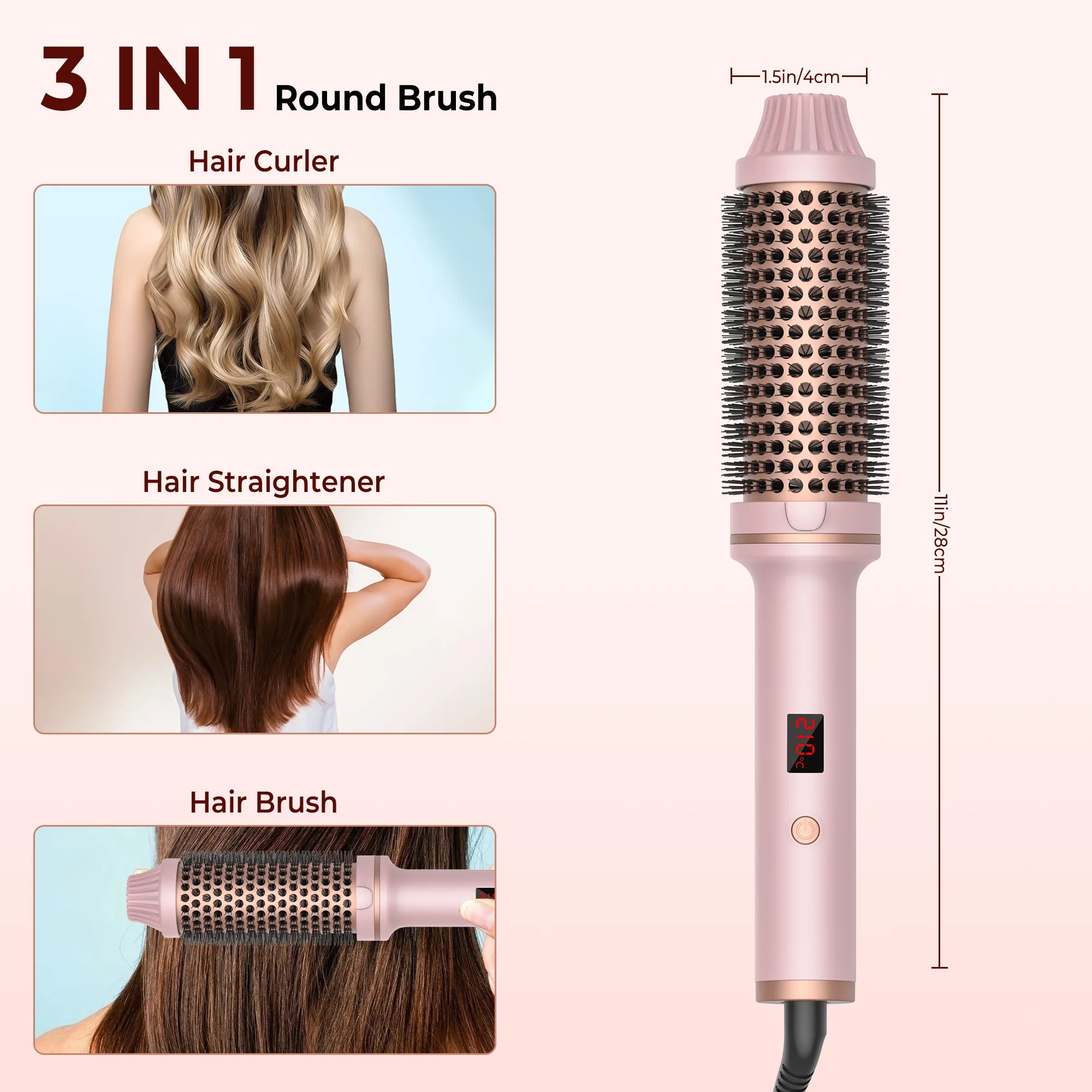 Ceramic Hair Curler Brush - Heated Styling Tool for Smooth Curls & Waves - TradixPro