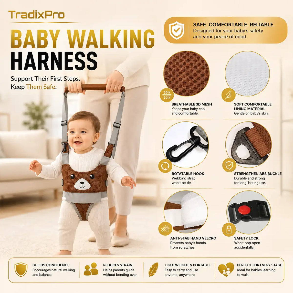 Polar Bear Toddler Walking Harness Backpack with Detachable Leash