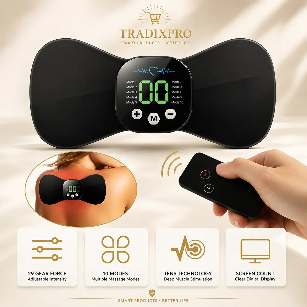 Rechargeable Heated EMS Massage Pad with Heat Vibration