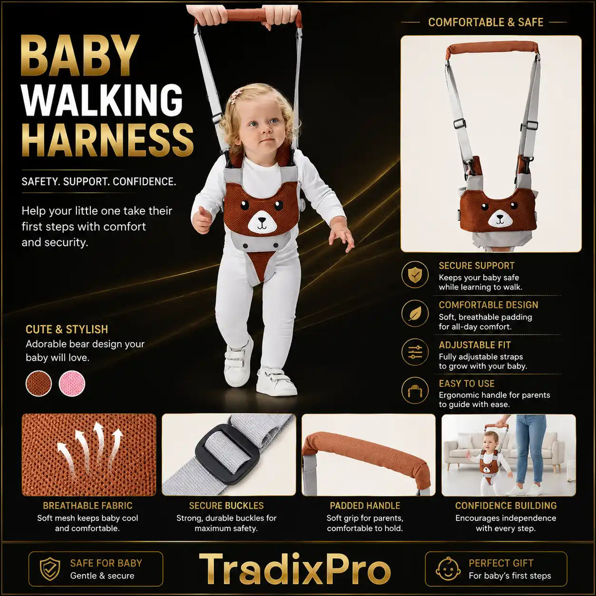 Polar Bear Toddler Walking Harness Backpack with Detachable Leash