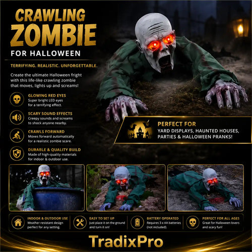 Animated Crawling Zombie Prop, Sound Activated Halloween Decor