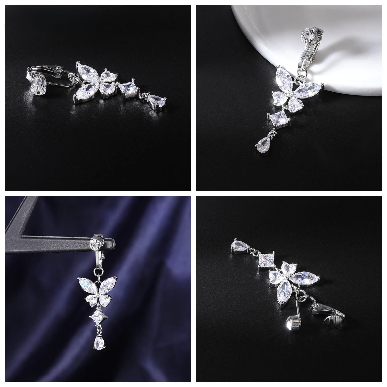 Clip-On Belly Button Piercing CZ Crystal - No-Pain Fake Navel Ring 10 Styles - TradixPro