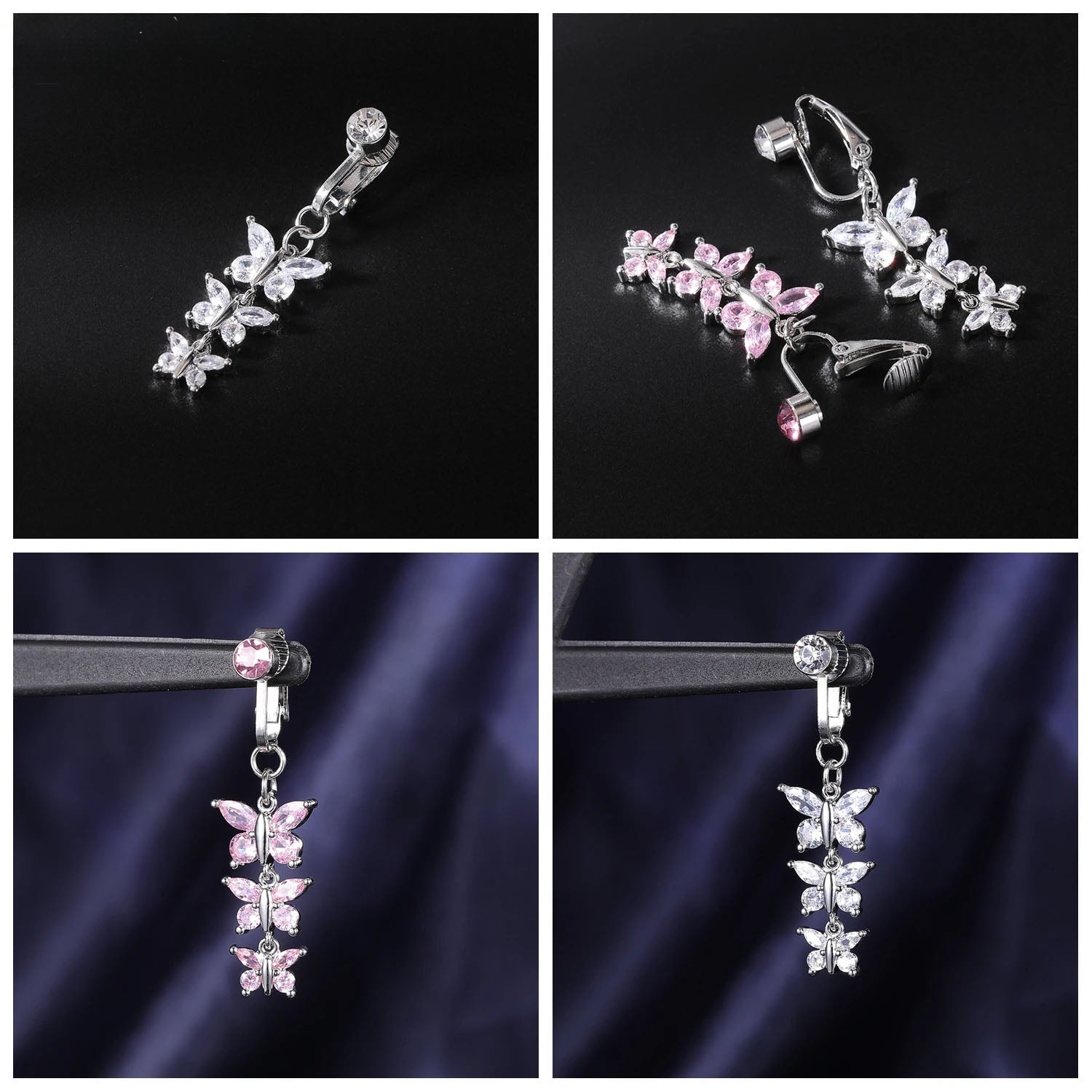 Clip-On Belly Button Piercing CZ Crystal - No-Pain Fake Navel Ring 10 Styles - TradixPro