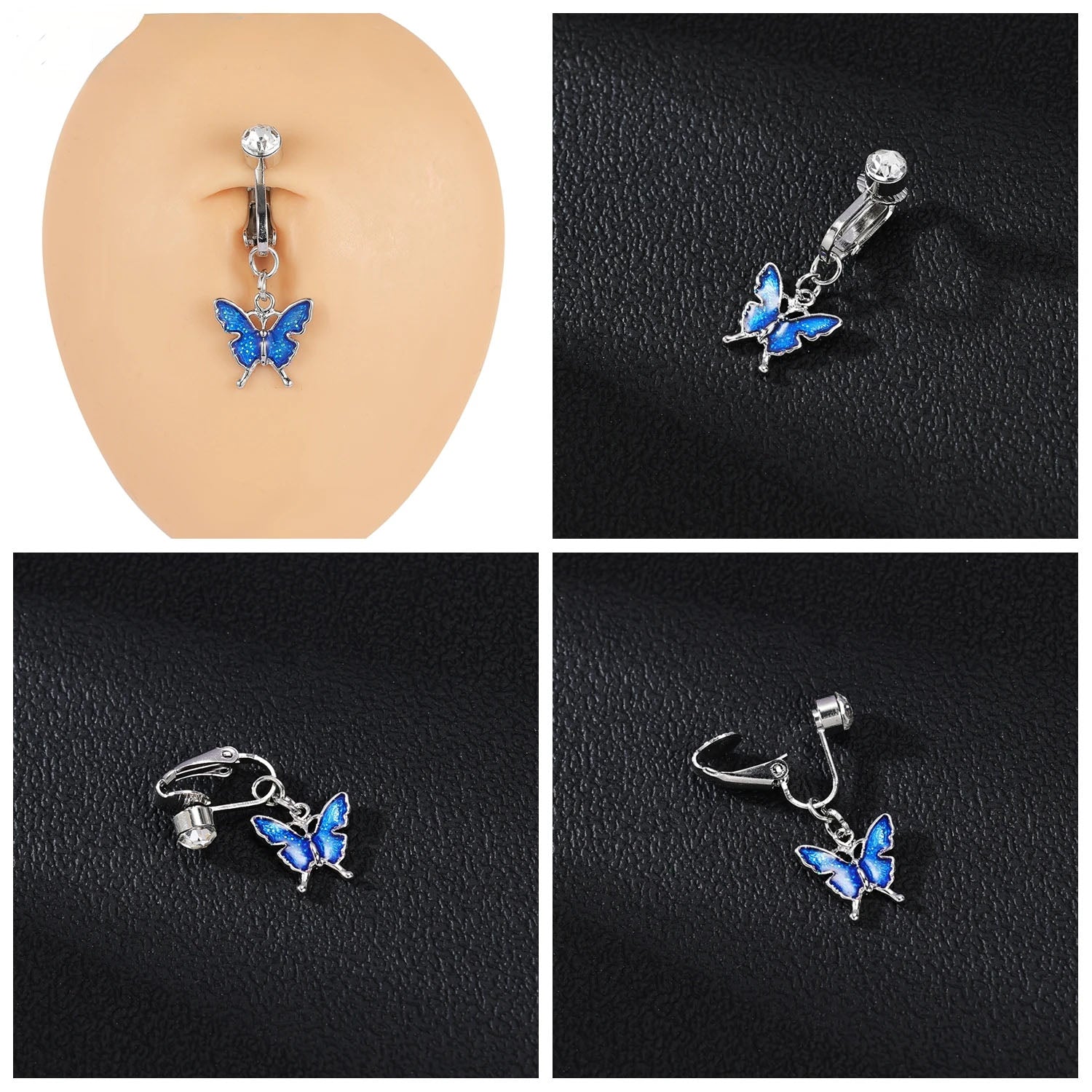 Clip-On Belly Button Piercing CZ Crystal - No-Pain Fake Navel Ring 10 Styles - TradixPro