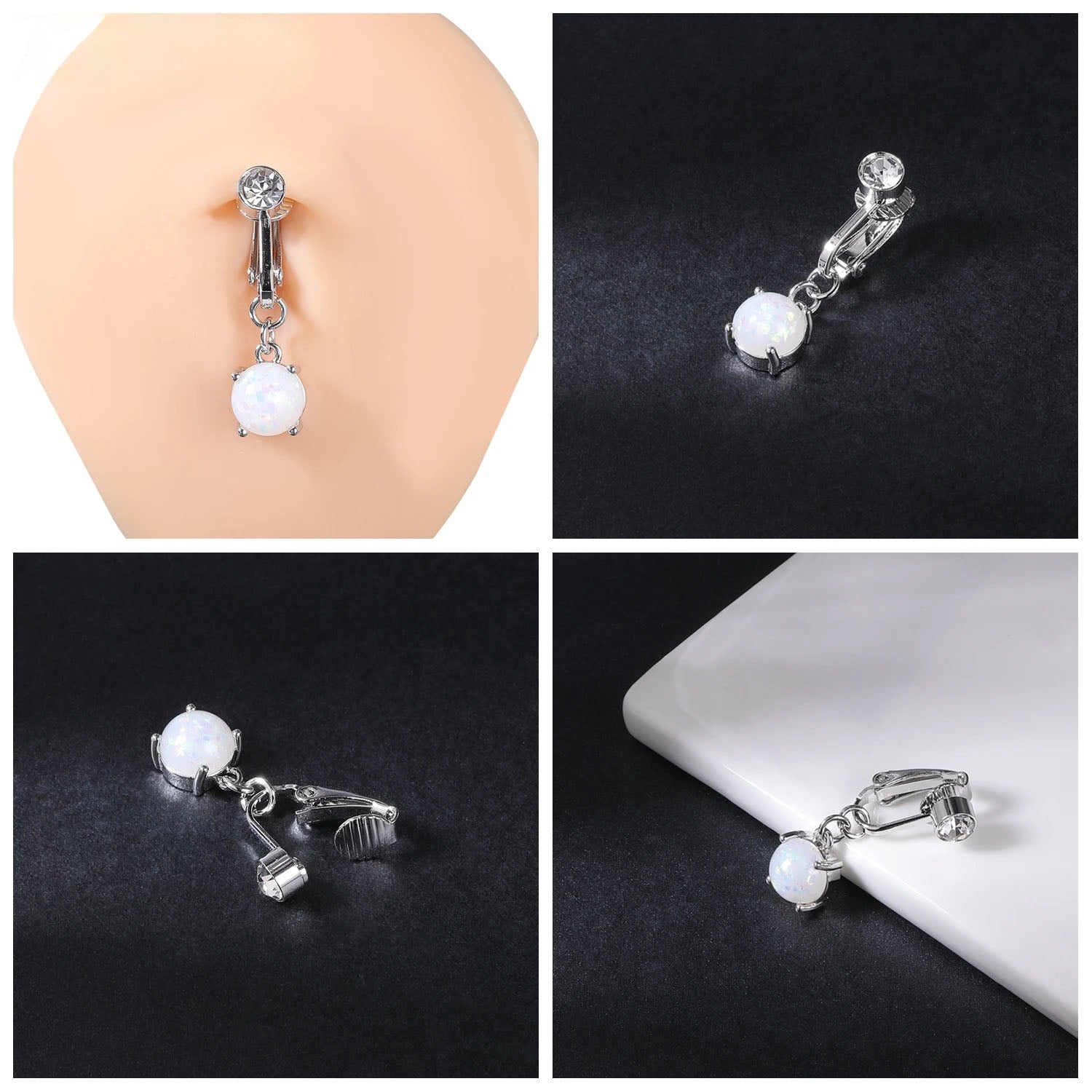 Clip-On Belly Button Piercing CZ Crystal - No-Pain Fake Navel Ring 10 Styles - TradixPro