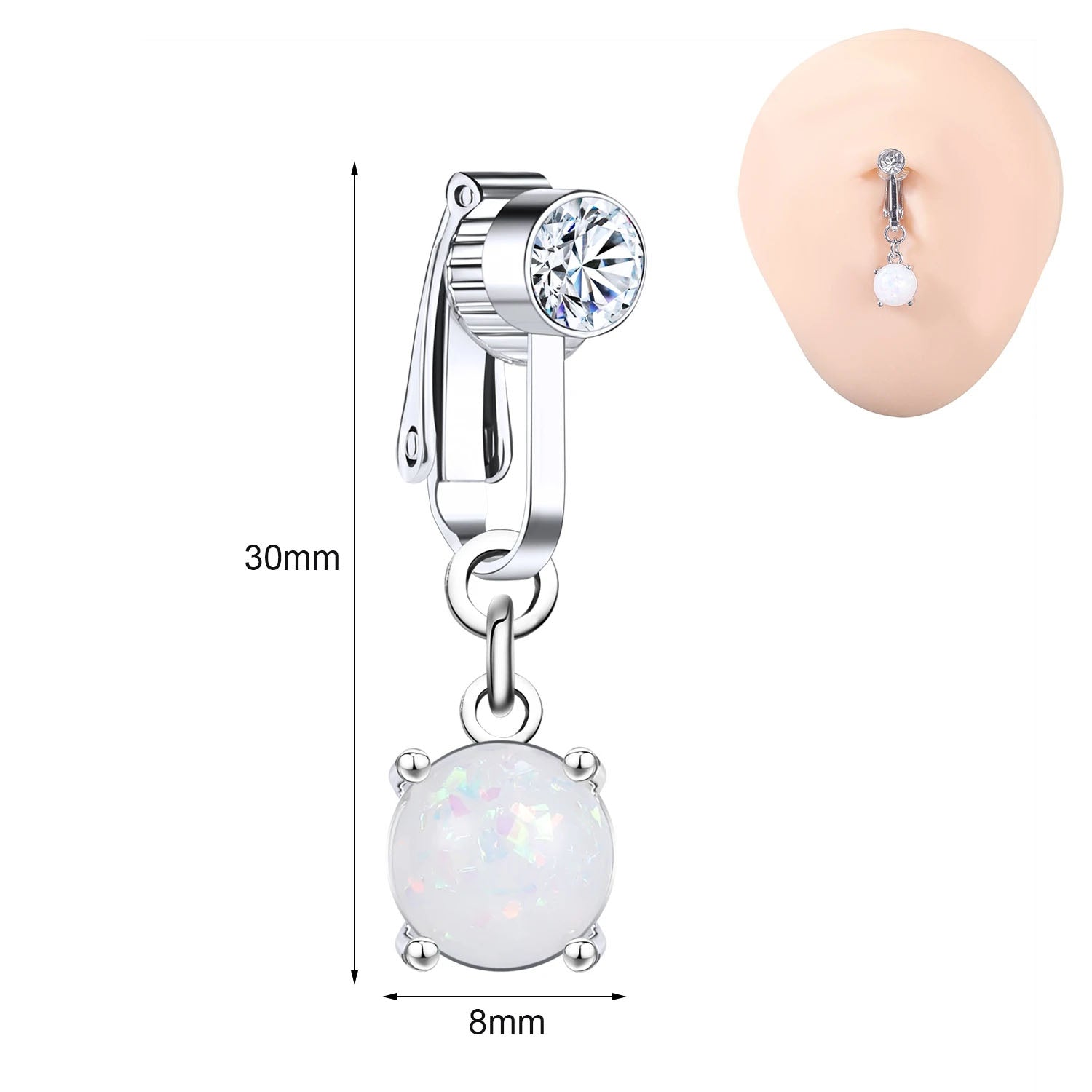 Clip-On Belly Button Piercing CZ Crystal - No-Pain Fake Navel Ring 10 Styles - TradixPro