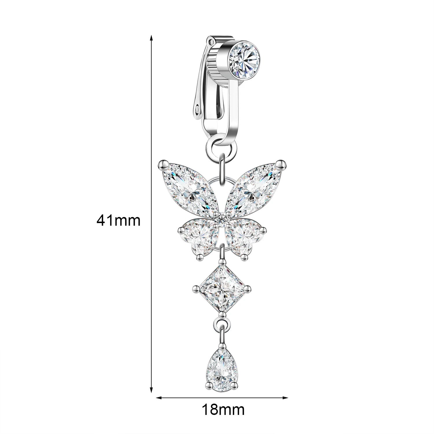 Clip-On Belly Button Piercing CZ Crystal - No-Pain Fake Navel Ring 10 Styles - TradixPro