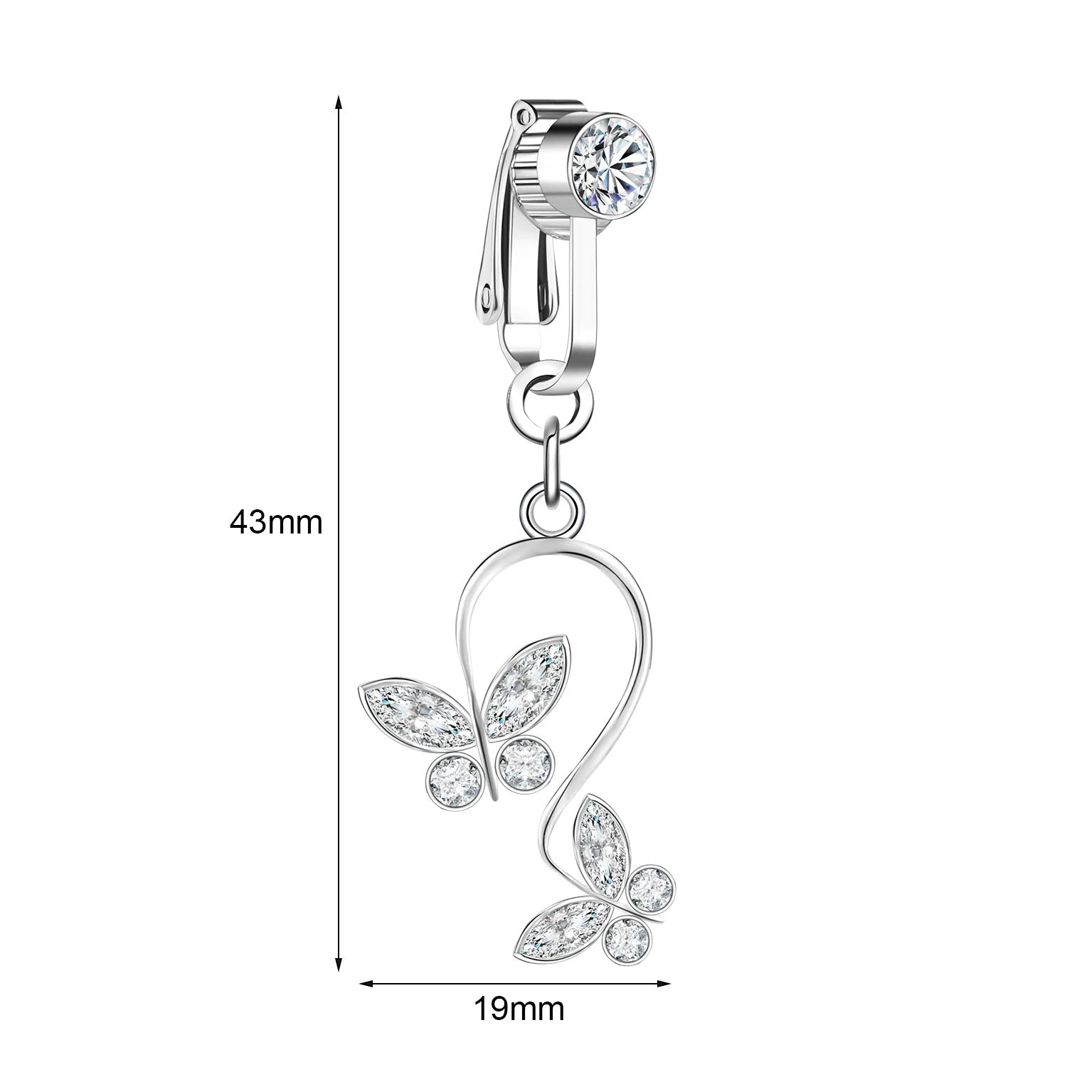 Clip-On Belly Button Piercing CZ Crystal - No-Pain Fake Navel Ring 10 Styles - TradixPro