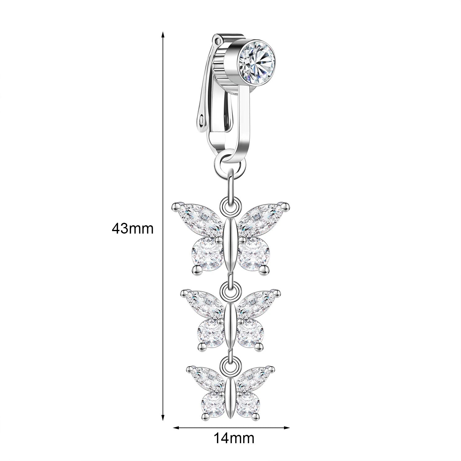 Clip-On Belly Button Piercing CZ Crystal - No-Pain Fake Navel Ring 10 Styles - TradixPro