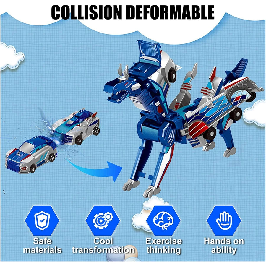 Collision Transforming Dinosaur Car Toy - 2-in-1 Magnetic Race Car Set - TradixPro
