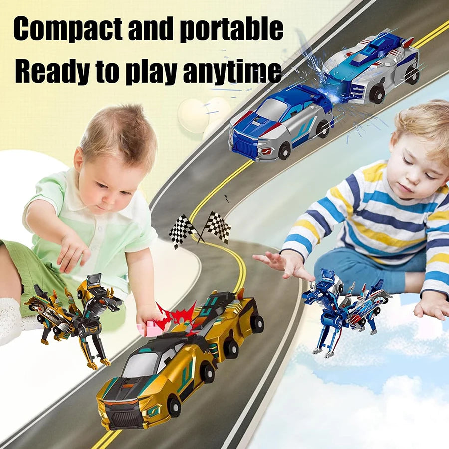 Collision Transforming Dinosaur Car Toy - 2-in-1 Magnetic Race Car Set - TradixPro