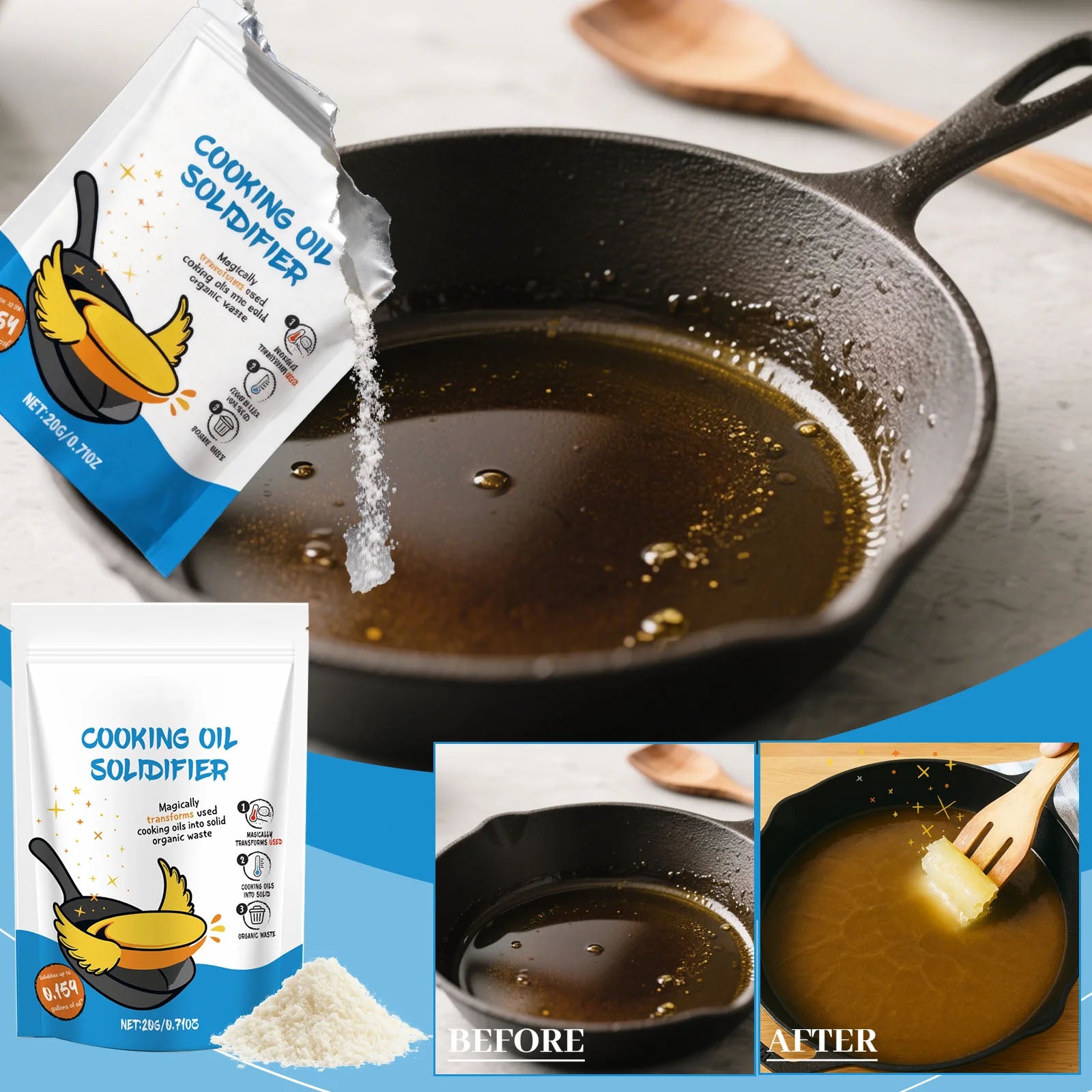 Cooking Oil Solidifier Powder - Fast Grease Hardener for Easy Disposal - TradixPro