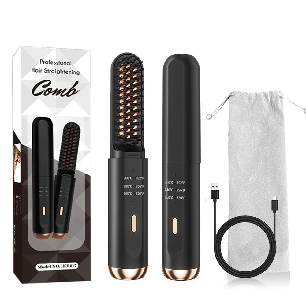 Cordless Beard Straightener for Men - Heated Brush | 3 Heat Settings USB-C - TradixPro