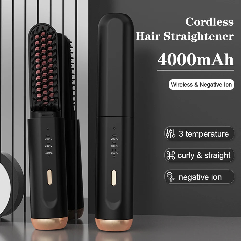 Cordless Beard Straightener for Men - Heated Brush | 3 Heat Settings USB-C - TradixPro