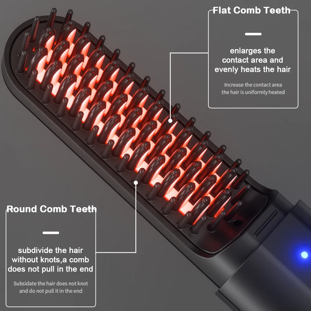 Cordless Beard Straightener for Men - Heated Brush | 3 Heat Settings USB-C - TradixPro