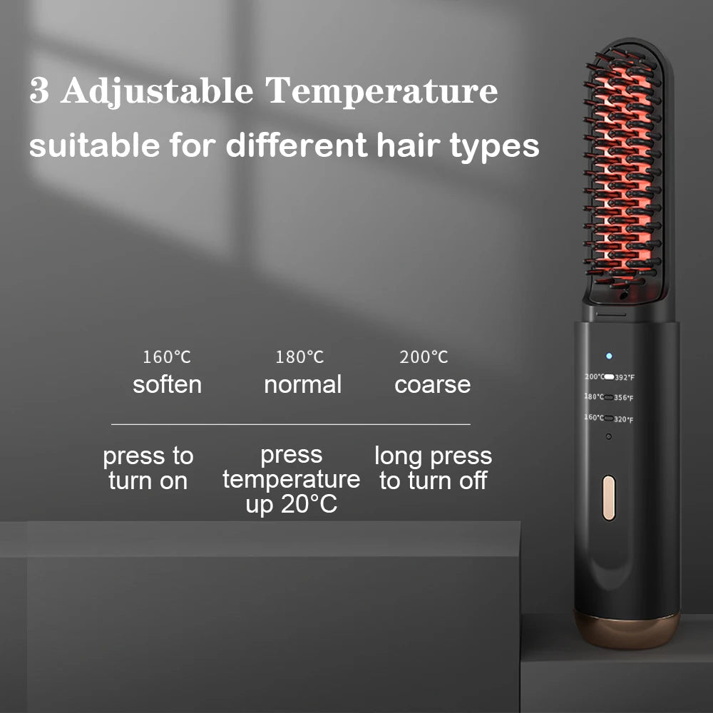 Cordless Beard Straightener for Men - Heated Brush | 3 Heat Settings USB-C - TradixPro