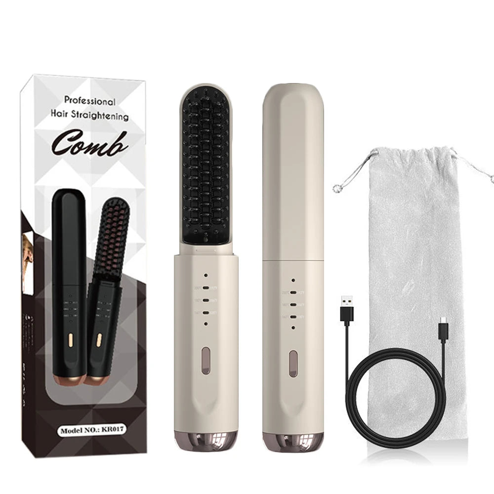 Cordless Beard Straightener for Men - Heated Brush | 3 Heat Settings USB-C - TradixPro