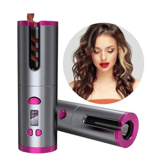 Cordless Hair Curler - Rechargeable Auto Curling Iron with Power Bank - TradixPro