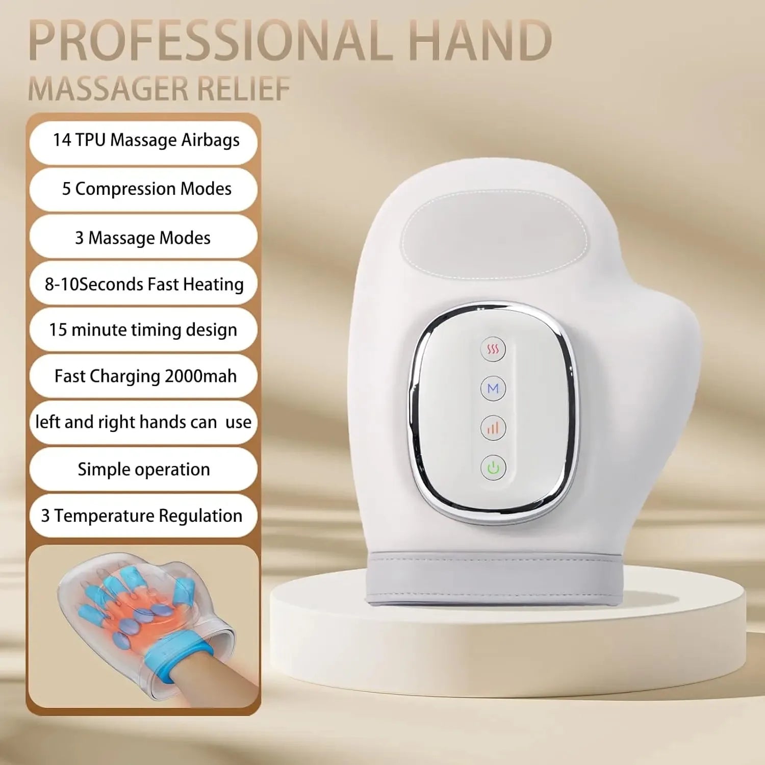 Cordless Hand Massager with Heat - Air Compression | Rechargeable USB-C - TradixPro