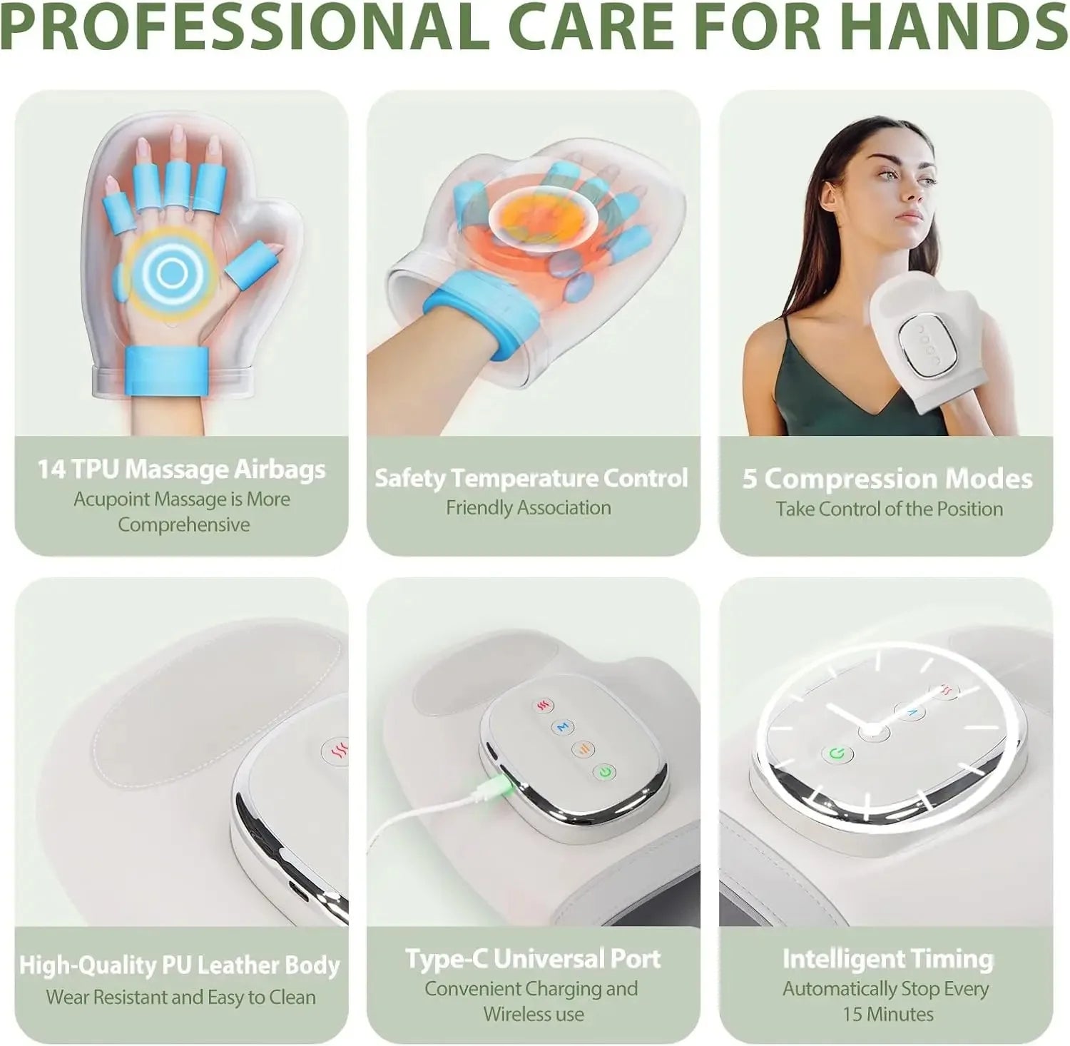 Cordless Hand Massager with Heat - Air Compression | Rechargeable USB-C - TradixPro