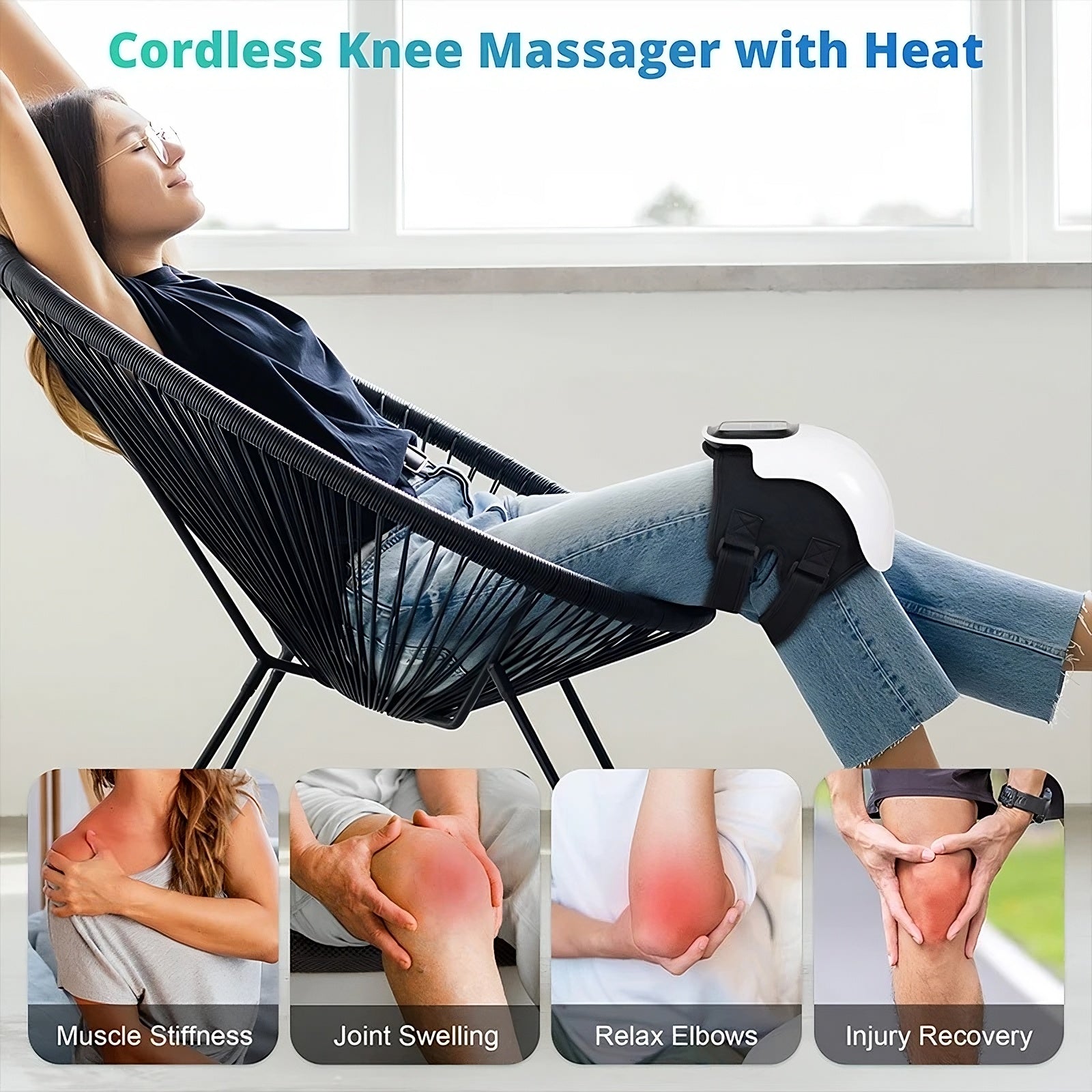 Cordless Knee Massager with Heat & Red Light Therapy | Rechargeable - TradixPro