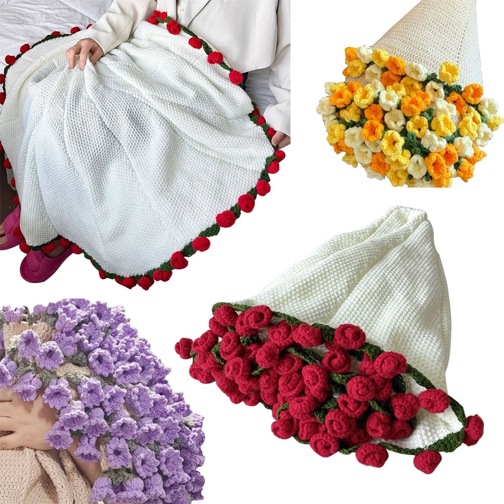 Crochet Rose Bouquet Blanket - Handmade Flower Throw Blanket - TradixPro