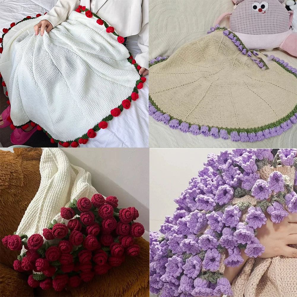 Crochet Rose Bouquet Blanket - Handmade Flower Throw Blanket - TradixPro