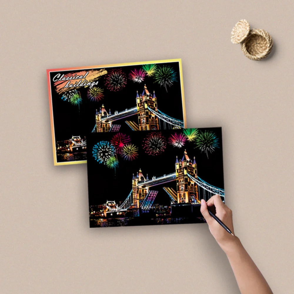 DIY Night Scene Scratch Art - 4 Piece World Cities Postcard Set - TradixPro