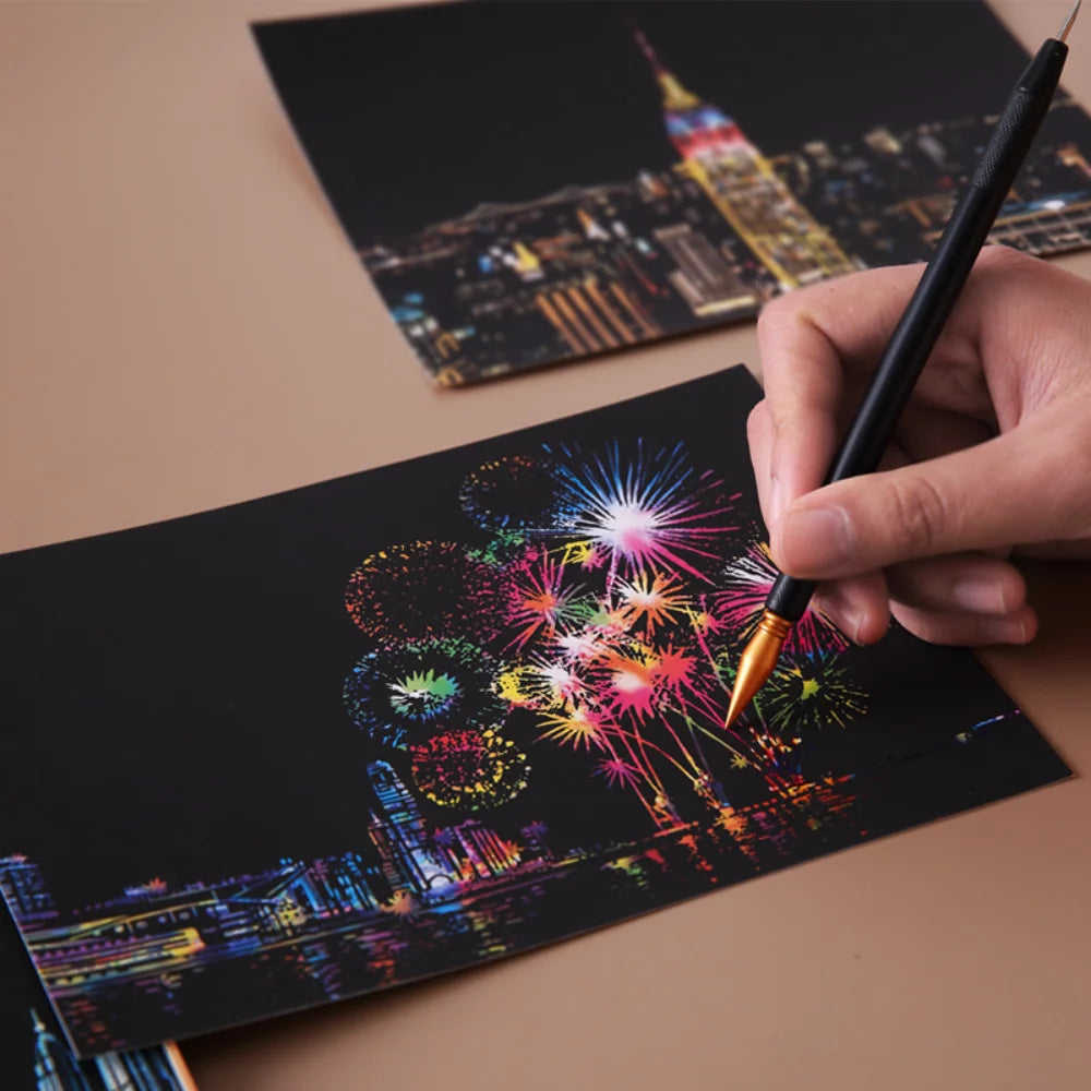 DIY Night Scene Scratch Art - 4 Piece World Cities Postcard Set - TradixPro
