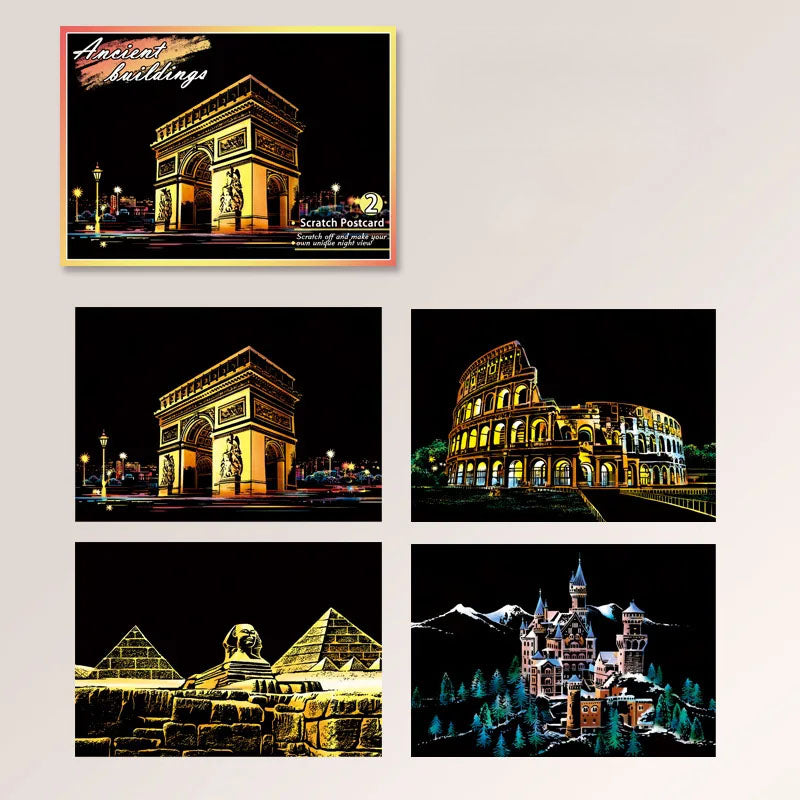 DIY Night Scene Scratch Art - 4 Piece World Cities Postcard Set - TradixPro