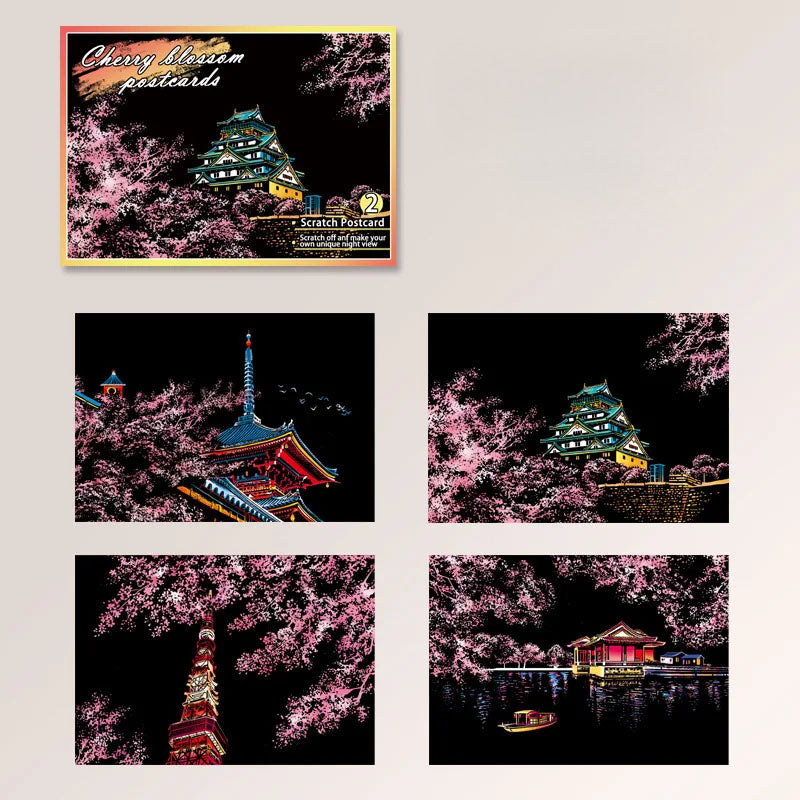 DIY Night Scene Scratch Art - 4 Piece World Cities Postcard Set - TradixPro