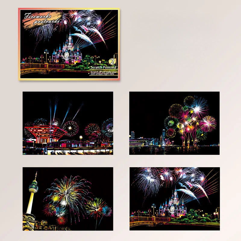 DIY Night Scene Scratch Art - 4 Piece World Cities Postcard Set - TradixPro