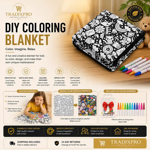 DIY Coloring Velvet Blanket with 12 Fabric Markers
