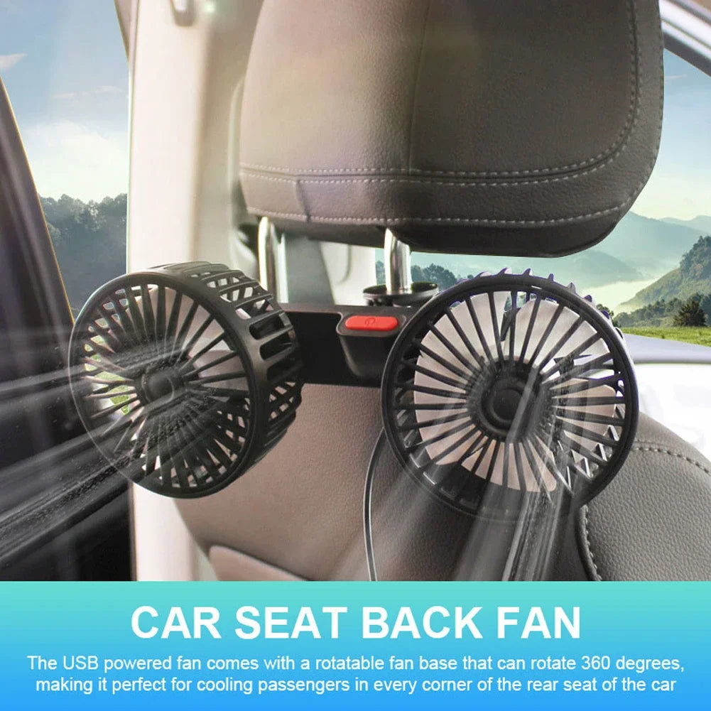 Dual-Head Car Seat Fan with 360° Rotation - Rechargeable Cooling for Kids & Pets - TradixPro
