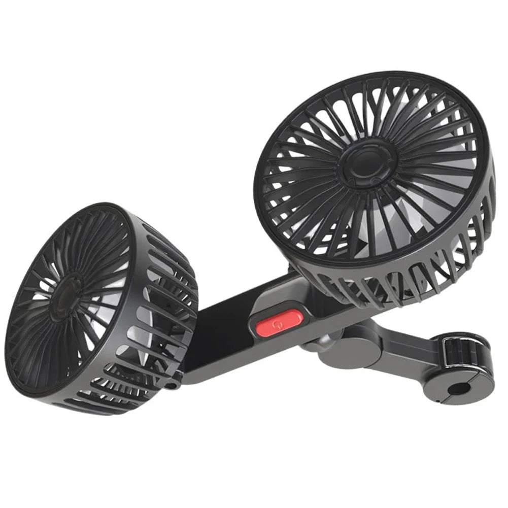 Dual-Head Car Seat Fan with 360° Rotation - Rechargeable Cooling for Kids & Pets - TradixPro