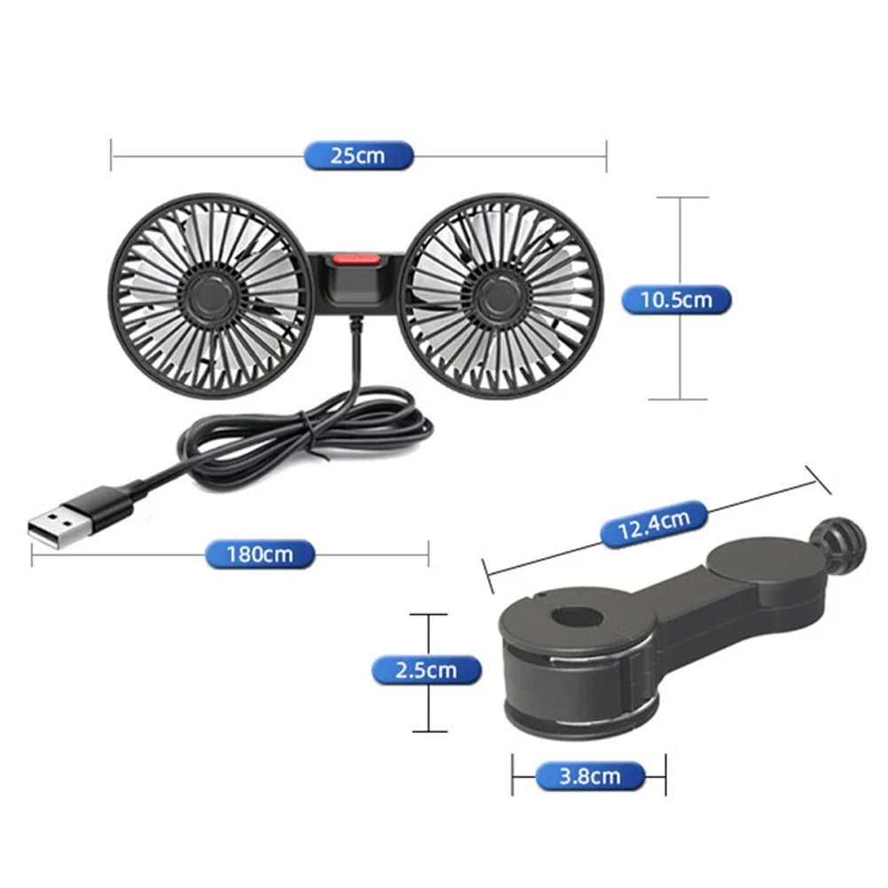 Dual-Head Car Seat Fan with 360° Rotation - Rechargeable Cooling for Kids & Pets - TradixPro