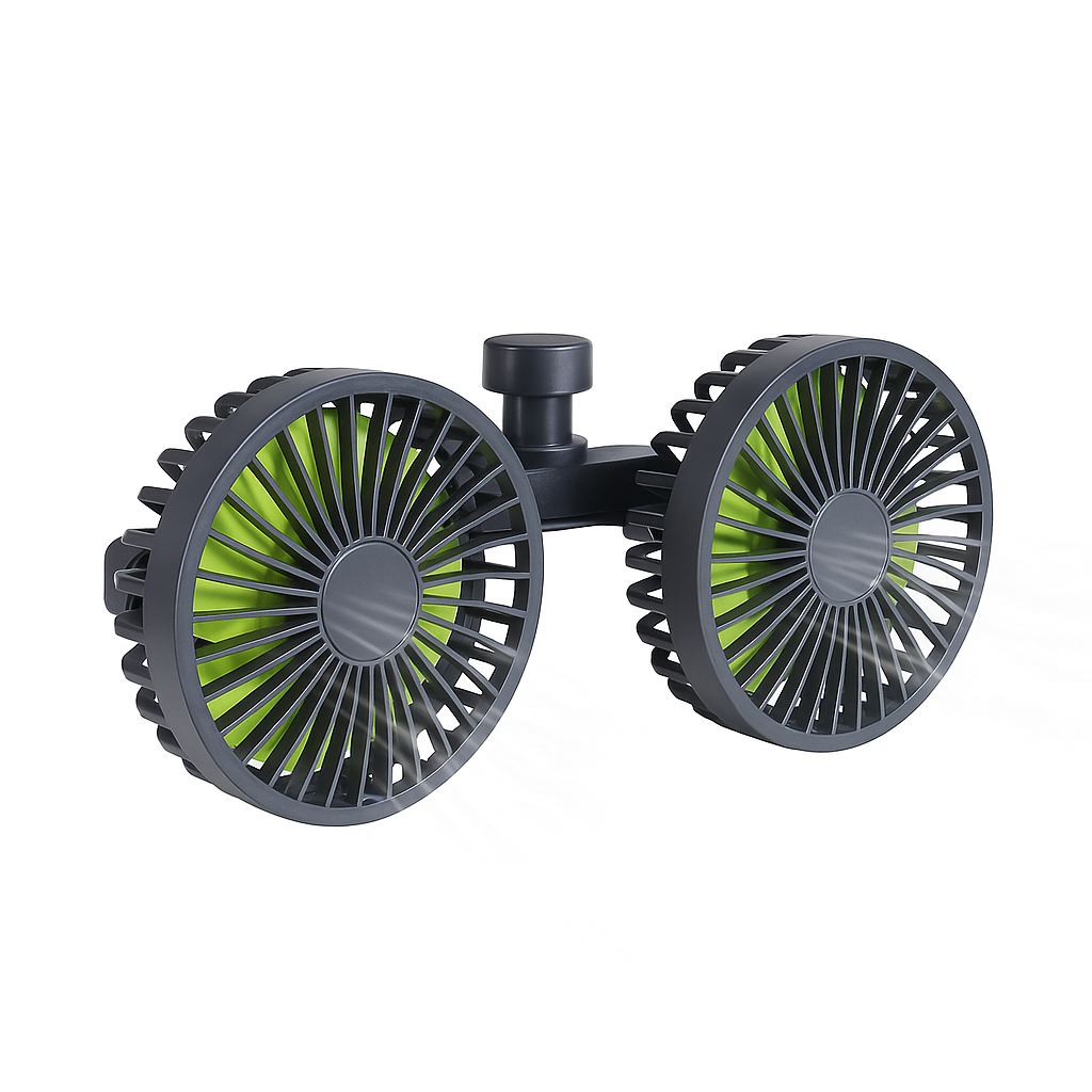 Dual-Head Car Seat Fan with 360° Rotation - Rechargeable Cooling for Kids & Pets - TradixPro