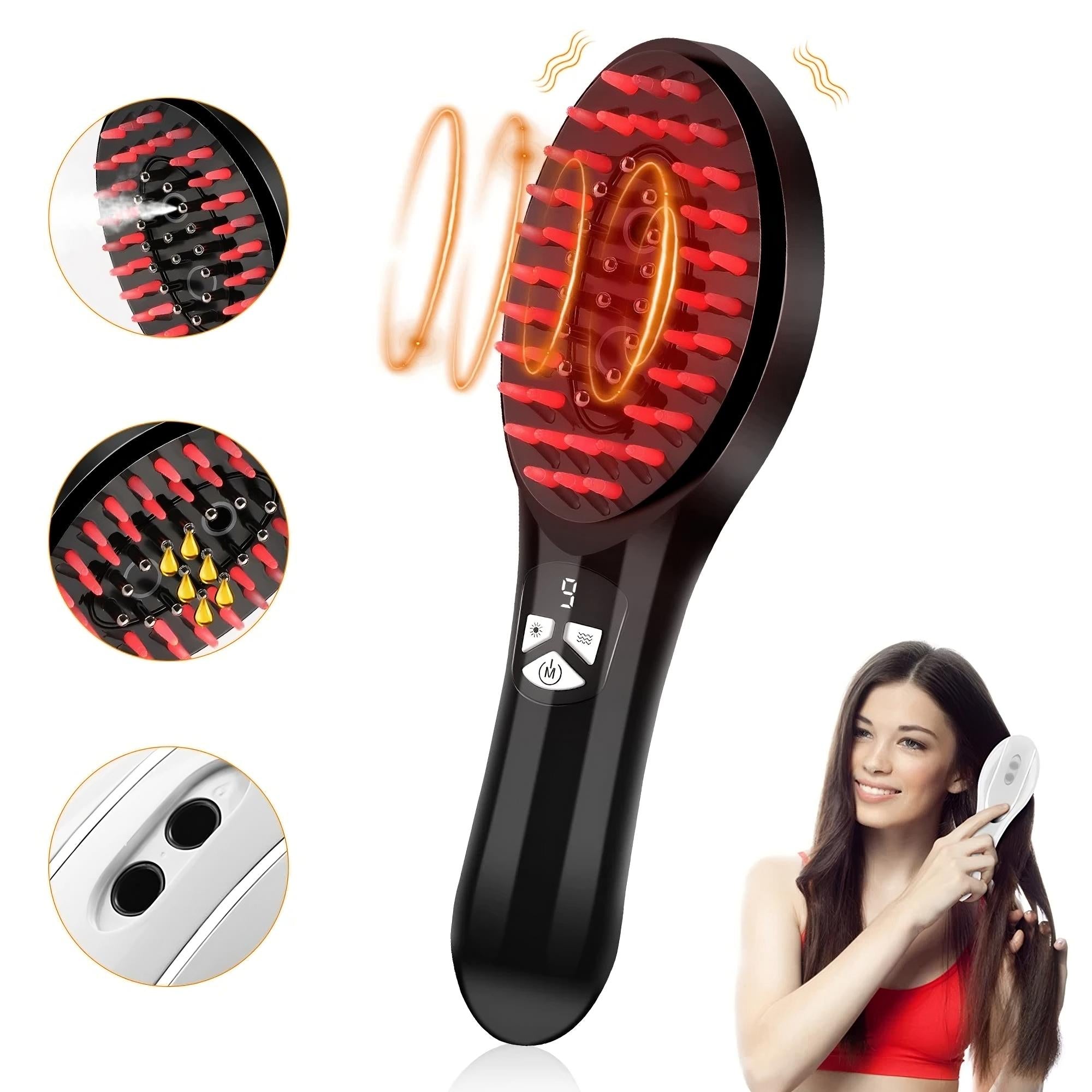 EMS Electric Scalp Massage Comb - LED Light Therapy & Nano Mist Sprayer - TradixPro
