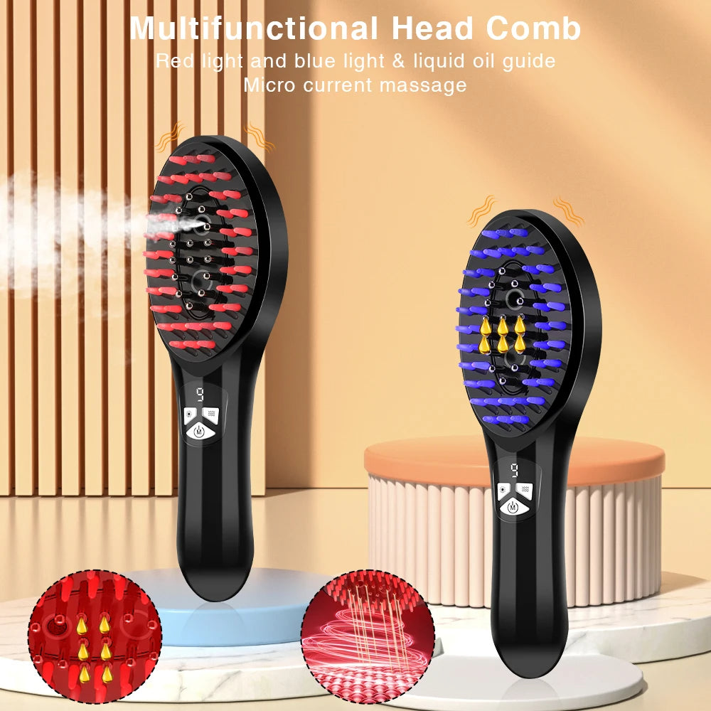 EMS Electric Scalp Massage Comb - LED Light Therapy & Nano Mist Sprayer - TradixPro