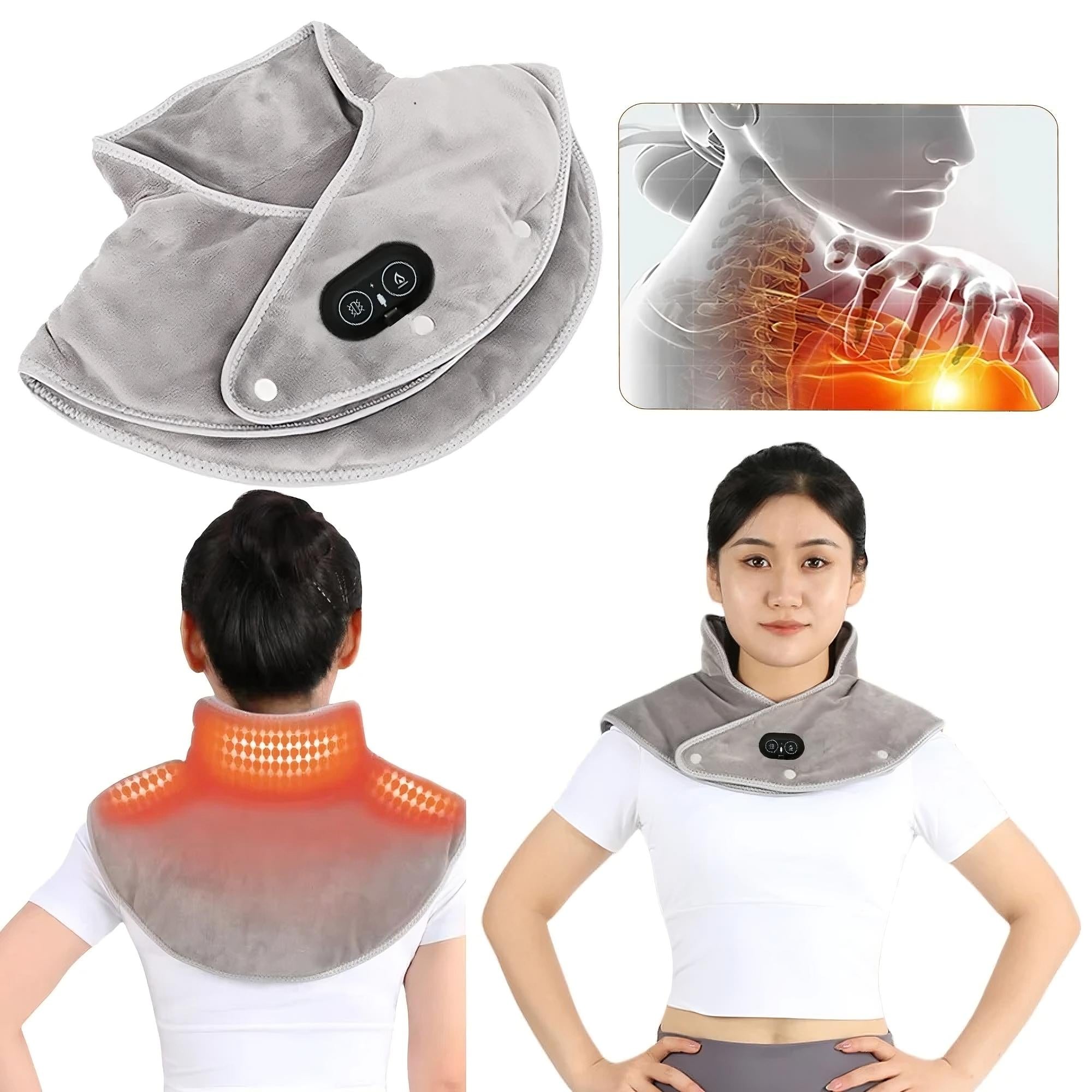 Electric Heated Neck & Shoulder Wrap - USB Vibration Massage Therapy Pad - TradixPro