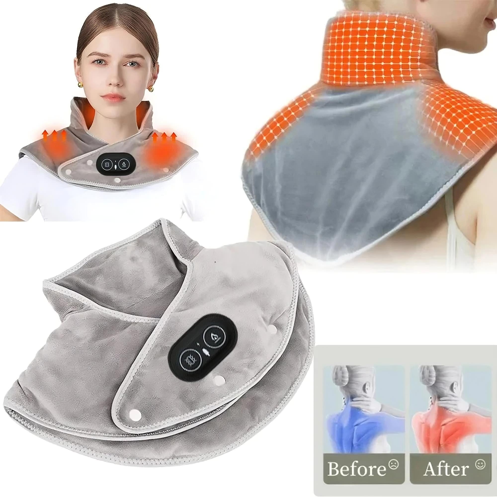 Electric Heated Neck & Shoulder Wrap - USB Vibration Massage Therapy Pad - TradixPro