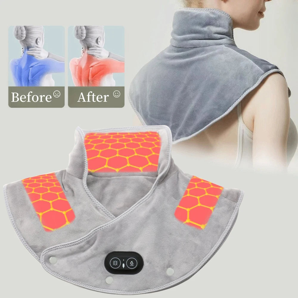 Electric Heated Neck & Shoulder Wrap - USB Vibration Massage Therapy Pad - TradixPro